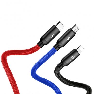 Baseus Three Primary Colors Usb - Micro Usb / Lightning / Usb-C Cable With Nylon Braid 3.5A 1,2M Black (Camlt-Bsy01) 10