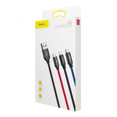 Baseus Three Primary Colors Usb - Micro Usb / Lightning / Usb-C Cable With Nylon Braid 3.5A 1,2M Black (Camlt-Bsy01) 13