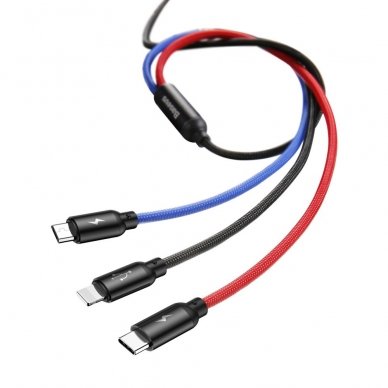 Baseus Three Primary Colors Usb - Micro Usb / Lightning / Usb-C Cable With Nylon Braid 3.5A 1,2M Black (Camlt-Bsy01) 4
