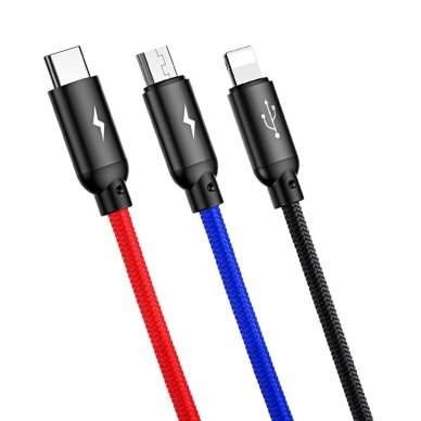 Baseus Three Primary Colors Usb - Micro Usb / Lightning / Usb-C Cable With Nylon Braid 3.5A 1,2M Black (Camlt-Bsy01) 5