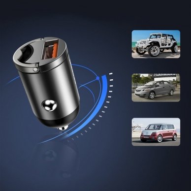 Automobilinis įkroviklis Baseus Tiny Star Mini Quick Charge Car Charger Usb Port 30W pilkas 16
