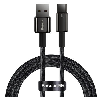 Baseus Tungsten Gold cable USB-A - USB-C 480Mb / s 100W 1m Juodas (CAWJ000001) Baseus Tungsten Gold cable USB-A - USB-C 480Mb / s 100W 1m Juodas (CAWJ000001)