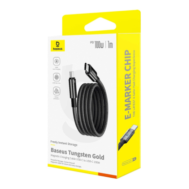 Baseus Tungsten Gold magnetinis USB-C / USB-C kabelis 100W 1 m – juodas 3
