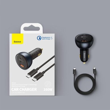 Automobilinis įkroviklis Baseus TZCCZM-0G USB-A / USB-C 160 W PPS / QC 5 / PD – pilkas 20