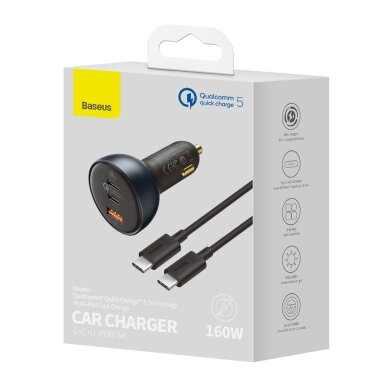 Automobilinis įkroviklis Baseus TZCCZM-0G USB-A / USB-C 160 W PPS / QC 5 / PD – pilkas 4
