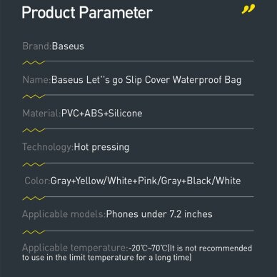 Vandeniui atsparus telefono dėklas Baseus universal waterproof cover (iki 7.2'') plaukimui, IPX8 – baltas (ACFSD-D02) 17 Vandeniui atsparus telefono dėklas Baseus universal waterproof cover (iki 7.2'') plaukimui, IPX8 – baltas (ACFSD-D02) 17