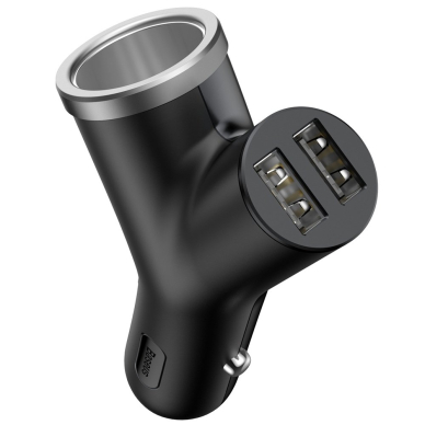 Automobilinis įkroviklis Baseus Y Type Car Charger With 2X Usb Su Cigarečių Uždegimo Prievadu 3.4A Juodas Automobilinis įkroviklis Baseus Y Type Car Charger With 2X Usb Su Cigarečių Uždegimo Prievadu 3.4A Juodas