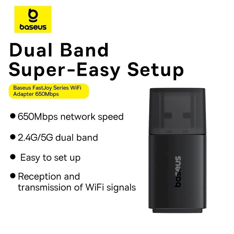Baseus BS-OH170 650Mb/s 5GHz USB network card - Juodas 12 Baseus BS-OH170 650Mb/s 5GHz USB network card - Juodas 12