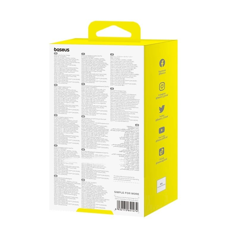 Baseus Cube Pro 65W GaN Įkroviklis 2x USB-C USB-A - Juodas 5 Baseus Cube Pro 65W GaN Įkroviklis 2x USB-C USB-A - Juodas 5