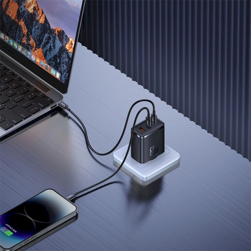 Baseus Cube Pro 65W GaN Įkroviklis 2x USB-C USB-A - Juodas 9 Baseus Cube Pro 65W GaN Įkroviklis 2x USB-C USB-A - Juodas 9