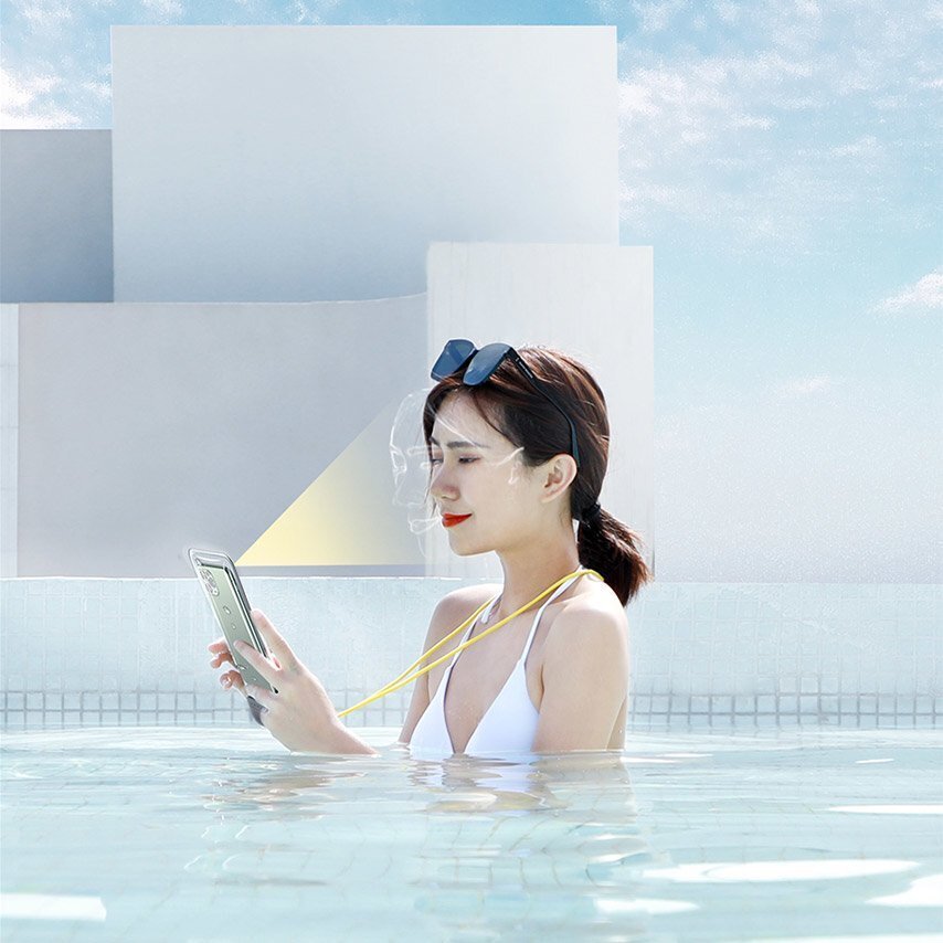 Vandeniui atsparus telefono dėklas Baseus universal waterproof cover (iki 7.2'') plaukimui, IPX8 – baltas (ACFSD-D02) 13