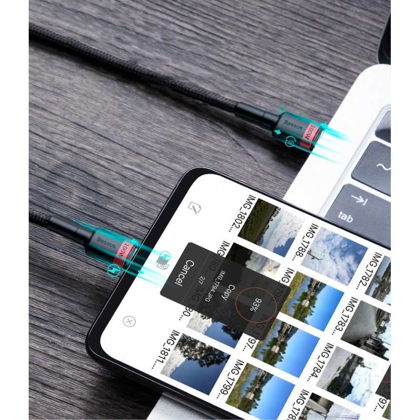 Baseus Cafule kabelis Nylon Braided Wire USB Typ C PD Power Delivery 2.0 100W 20V 5A 2m pilkas (CATKLF-ALG1) 13 Baseus Cafule kabelis Nylon Braided Wire USB Typ C PD Power Delivery 2.0 100W 20V 5A 2m pilkas (CATKLF-ALG1) 13