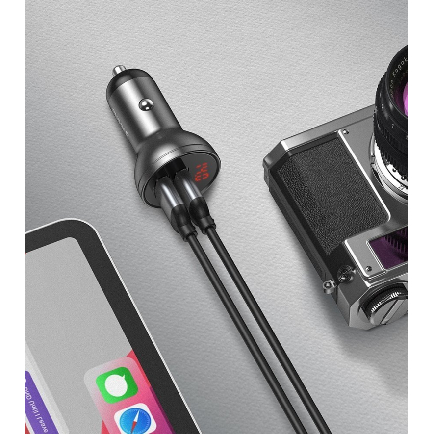 Įkroviklis Baseus Digital Display Dual USB 4.8A Car Charger 24W + 3in1 USB - UBS Type C / micro USB / Lightning 1,2m cable juodas 11 Įkroviklis Baseus Digital Display Dual USB 4.8A Car Charger 24W + 3in1 USB - UBS Type C / micro USB / Lightning 1,2m cable juodas 11