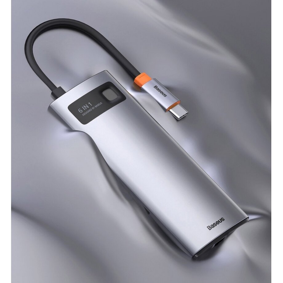 Baseus Metal Gleam 6in1 Multifunkcinis Šakotuvas HUB USB Type C - USB Type C 100 W / HDMI 4K 30 Hz / 3x USB 3.2 Gen 1 / RJ45 1 Gbps (CAHUB-CW0G) UGLX912 20 Baseus Metal Gleam 6in1 Multifunkcinis Šakotuvas HUB USB Type C - USB Type C 100 W / HDMI 4K 30 Hz / 3x USB 3.2 Gen 1 / RJ45 1 Gbps (CAHUB-CW0G) UGLX912 20