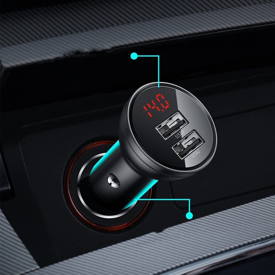 Įkroviklis Baseus Digital Display Dual USB 4.8A Car Charger 24W + 3in1 USB - UBS Type C / micro USB / Lightning 1,2m cable juodas 10 Įkroviklis Baseus Digital Display Dual USB 4.8A Car Charger 24W + 3in1 USB - UBS Type C / micro USB / Lightning 1,2m cable juodas 10