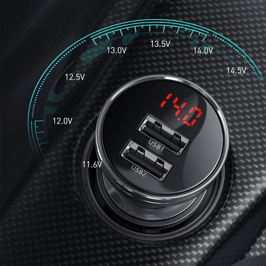 Įkroviklis Baseus Digital Display Dual USB 4.8A Car Charger 24W + 3in1 USB - UBS Type C / micro USB / Lightning 1,2m cable juodas 9 Įkroviklis Baseus Digital Display Dual USB 4.8A Car Charger 24W + 3in1 USB - UBS Type C / micro USB / Lightning 1,2m cable juodas 9