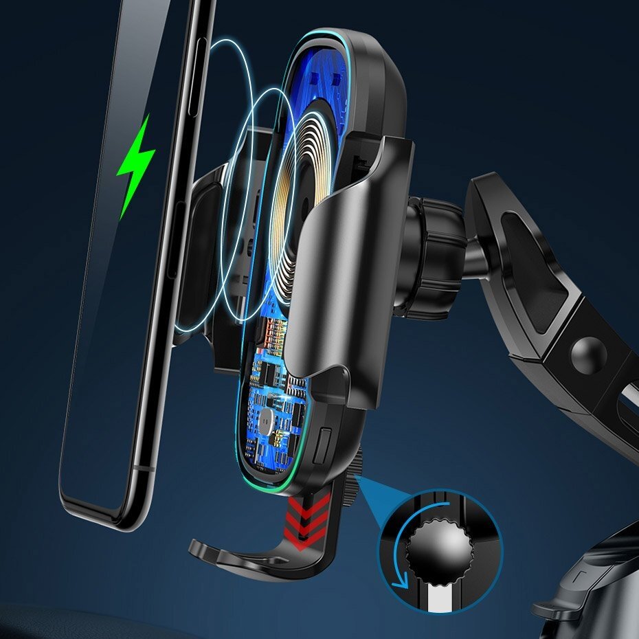 Automobilinis Telefono Laikiklis Tvirtinamas Į Groteles Baseus Smart Vehicle Bracket Wireless Qi Charger 15W Juodas 14