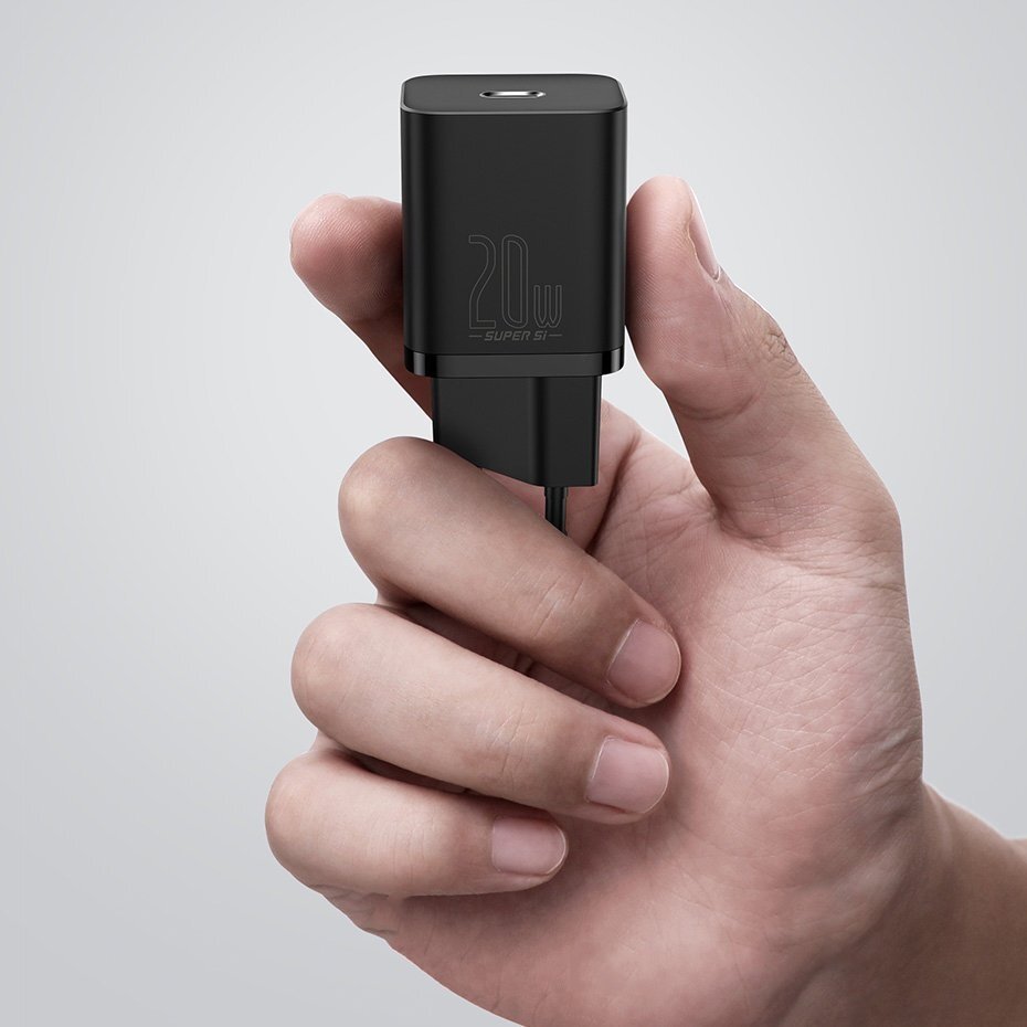 Baseus Super Si 1C Greitas Buitinis Įkroviklis USB Type C 20 W Juodas (CCSUP-B01) UGLX912 11 Baseus Super Si 1C Greitas Buitinis Įkroviklis USB Type C 20 W Juodas (CCSUP-B01) UGLX912 11