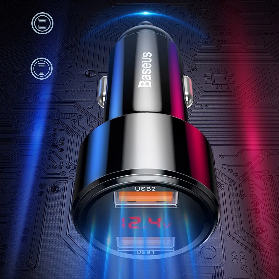 Automobilinis įkroviklis Baseus Magic Series Dual Qc Car Charger With Digital Display 2X Usb Qc3.0 45W 6A Juodas 6 Automobilinis įkroviklis Baseus Magic Series Dual Qc Car Charger With Digital Display 2X Usb Qc3.0 45W 6A Juodas 6