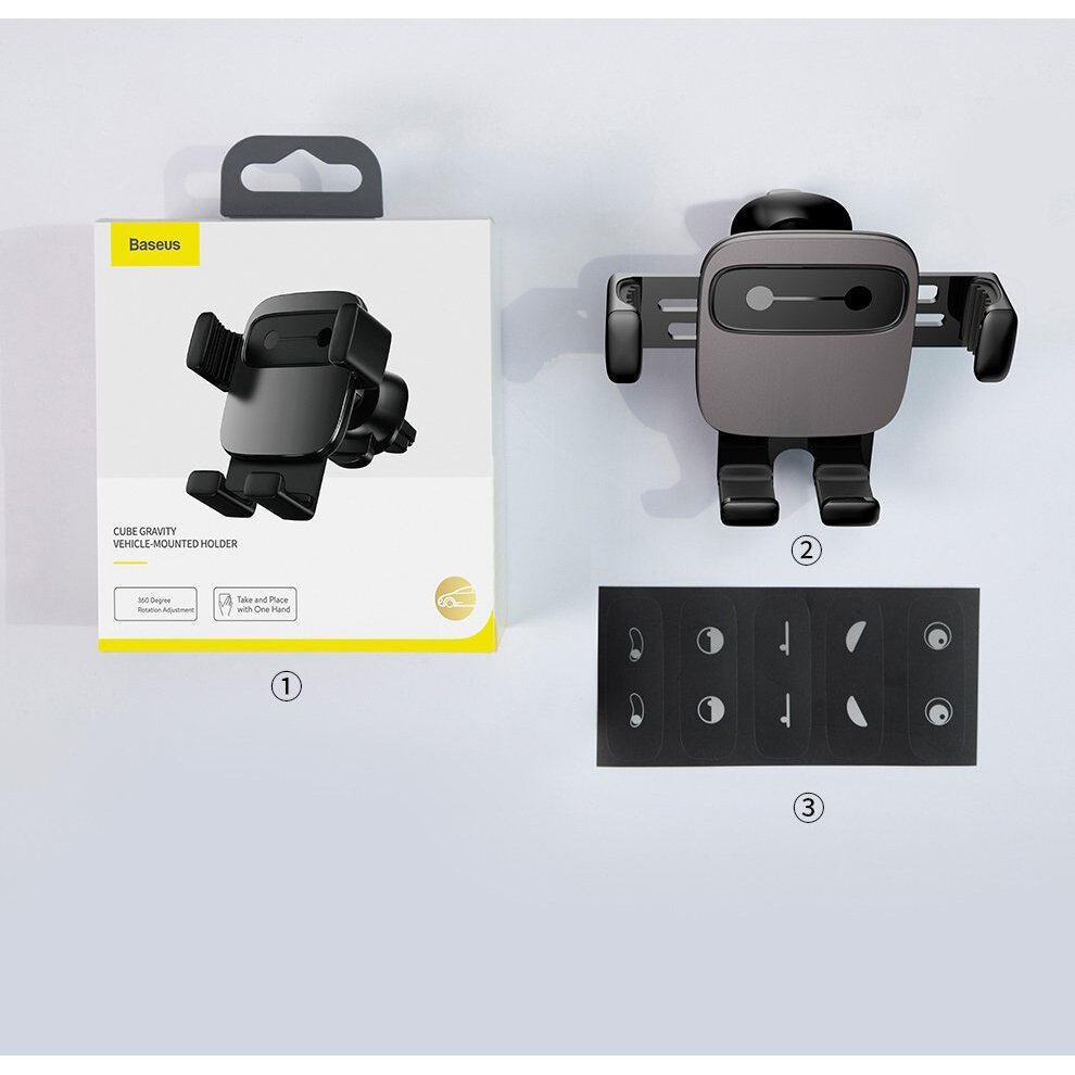 Automobilinis laikiklis Baseus Cube SUYL-FK01 gravity 4.7–6.6" ventiliacijos angai – juodas 20 Automobilinis laikiklis Baseus Cube SUYL-FK01 gravity 4.7–6.6" ventiliacijos angai – juodas 20