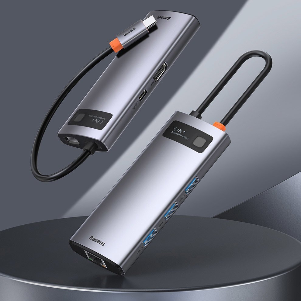 Baseus Metal Gleam 6in1 Multifunkcinis Šakotuvas HUB USB Type C - USB Type C 100 W / HDMI 4K 30 Hz / 3x USB 3.2 Gen 1 / RJ45 1 Gbps (CAHUB-CW0G) UGLX912 11 Baseus Metal Gleam 6in1 Multifunkcinis Šakotuvas HUB USB Type C - USB Type C 100 W / HDMI 4K 30 Hz / 3x USB 3.2 Gen 1 / RJ45 1 Gbps (CAHUB-CW0G) UGLX912 11