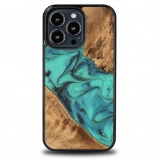 Bewood Unique Turquoise iPhone 13 Pro Dėklas iš Medžio ir Resino - Turquoise Juodas