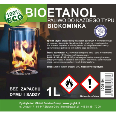 Bioalcohol bioethanol BIO fuel skirtas biofireplace 1L 1