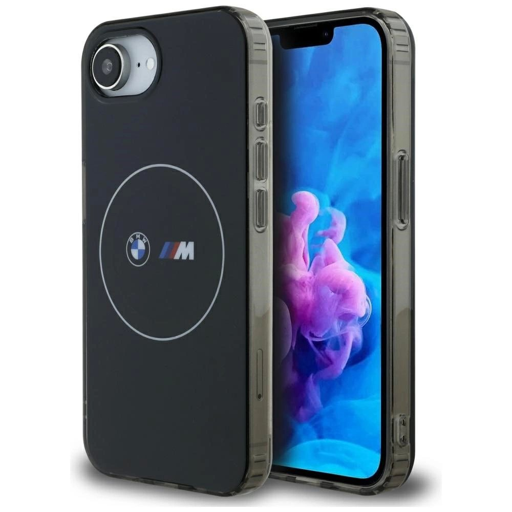 iPhone 16e – BMW IML Metal White Circle MagSafe dėklas - Juodas iPhone 16e – BMW IML Metal White Circle MagSafe dėklas - Juodas