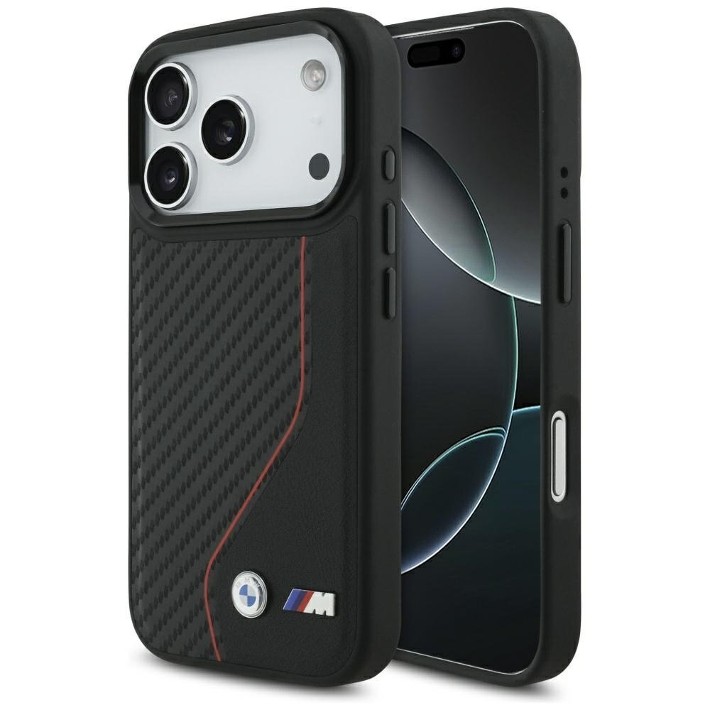 iPhone 17 Pro dėklas BMW M Carbon Line & Logo, MagSafe – raudonas