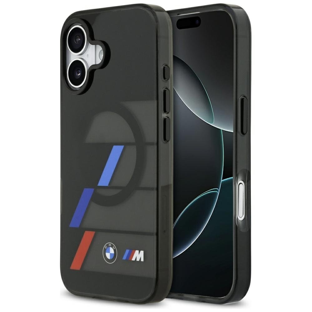 iPhone 17 BMW M IML Metal Buttons Tricolor Lines MagSafe dėklas – juodas