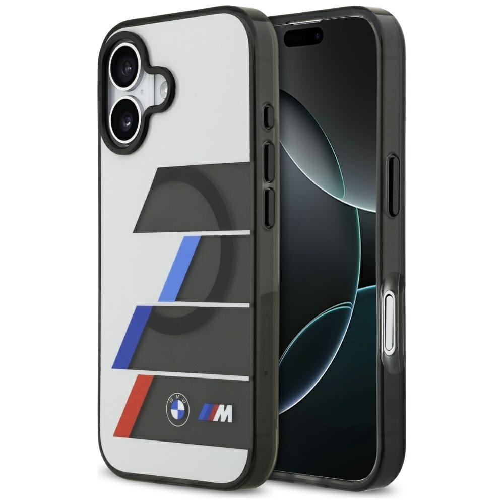 iPhone 17 BMW M IML Metal Buttons Tricolor Lines MagSafe dėklas – pilkas iPhone 17 BMW M IML Metal Buttons Tricolor Lines MagSafe dėklas – pilkas
