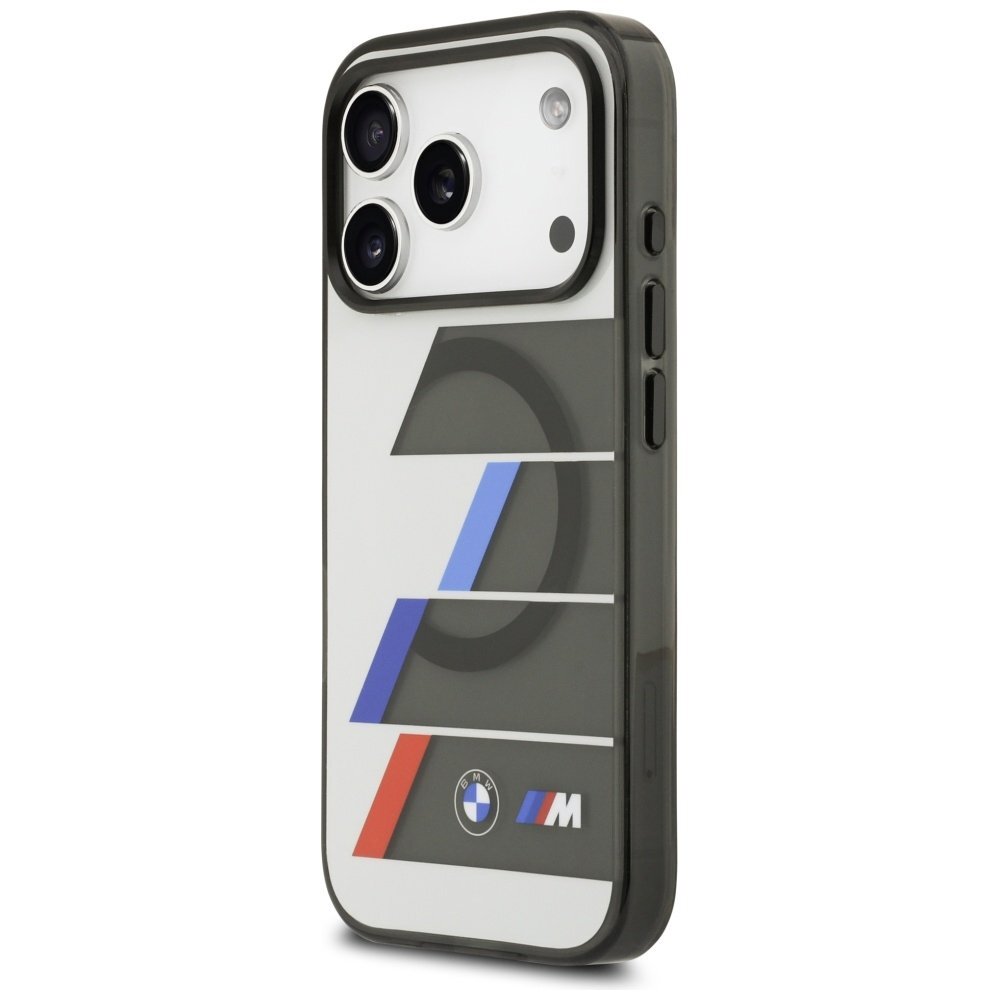 iPhone 17 Pro Max BMW M IML Metal Buttons Tricolor Lines MagSafe dėklas – pilkas 1