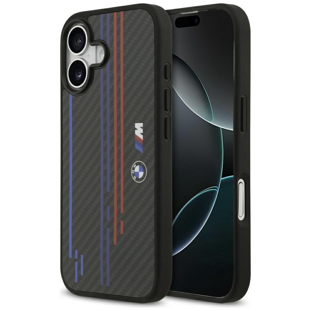 iPhone 17 dėklas BMW M Kevlar Lines & Logo su MagSafe – juodas iPhone 17 dėklas BMW M Kevlar Lines & Logo su MagSafe – juodas