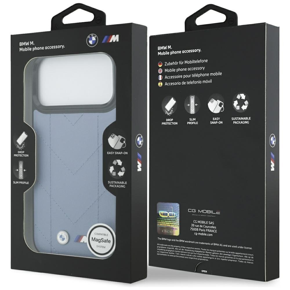 iPhone 17 Pro Max dėklas BMW M Quilted Logo, MagSafe – mėlynas 7