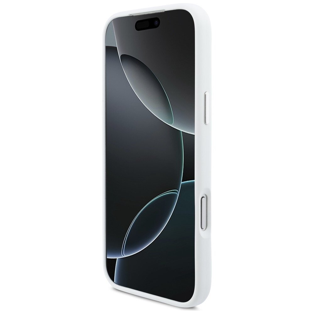 iPhone 17 Pro Max BMW M silikoninis MagSafe dėklas su horizontalia linija – baltas 4