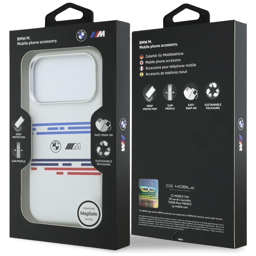 iPhone 17 Pro BMW M silikoninis MagSafe dėklas su horizontalia linija – baltas 7