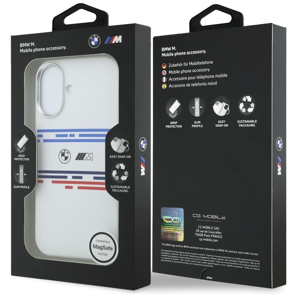 iPhone 17 BMW M silikoninis MagSafe dėklas su horizontalia linija – baltas 7
