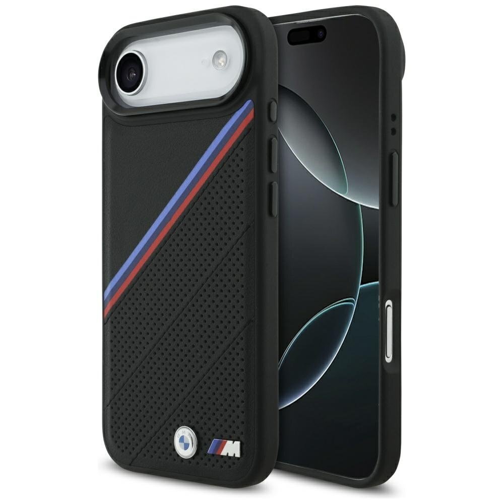 iPhone 17 Air dėklas BMW M Tricolor Metal Logo, MagSafe – juodas iPhone 17 Air dėklas BMW M Tricolor Metal Logo, MagSafe – juodas