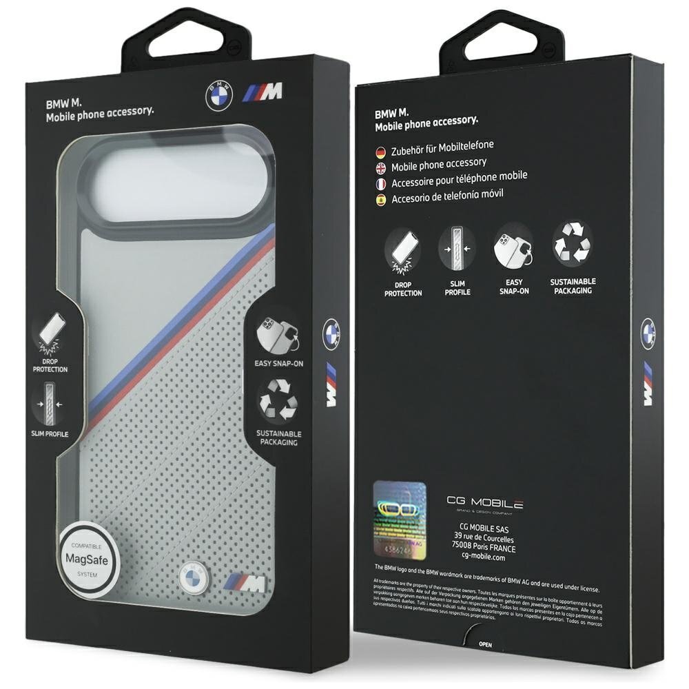 iPhone 17 Air dėklas BMW M Tricolor Metal Logo, MagSafe – pilkas 7