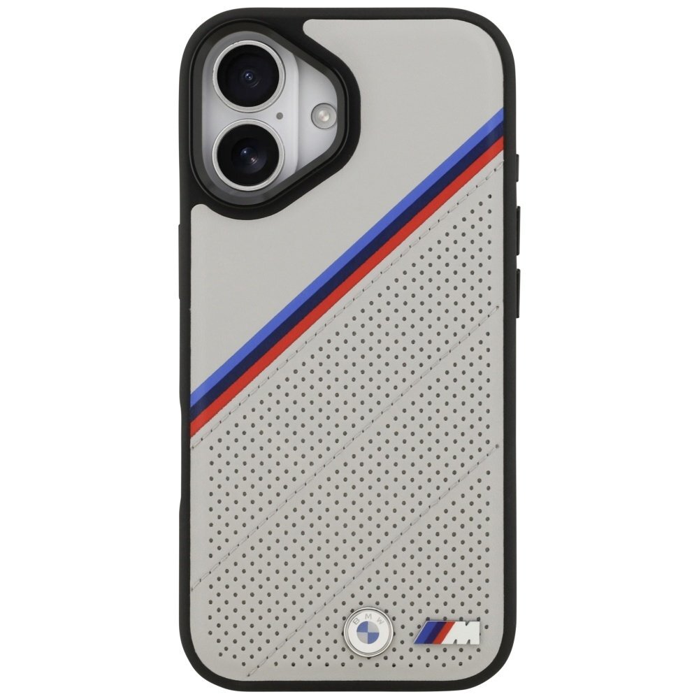 iPhone 17 dėklas BMW M Tricolor Metal Logo, MagSafe – pilkas 2