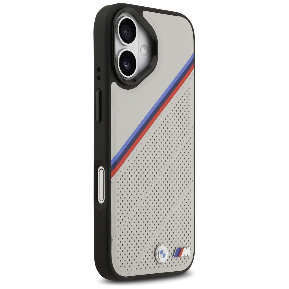 iPhone 17 dėklas BMW M Tricolor Metal Logo, MagSafe – pilkas 3