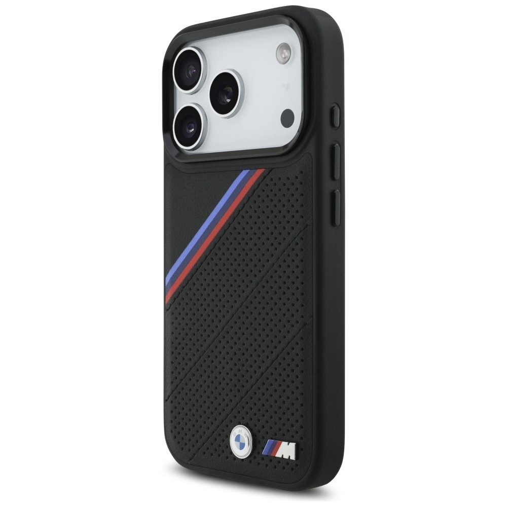 iPhone 17 Pro dėklas BMW M Tricolor Metal Logo, MagSafe – juodas 1 iPhone 17 Pro dėklas BMW M Tricolor Metal Logo, MagSafe – juodas 1