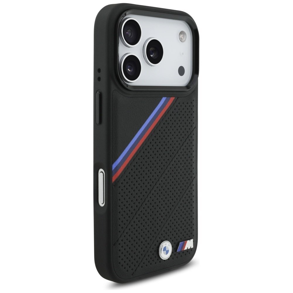 iPhone 17 Pro dėklas BMW M Tricolor Metal Logo, MagSafe – juodas 3