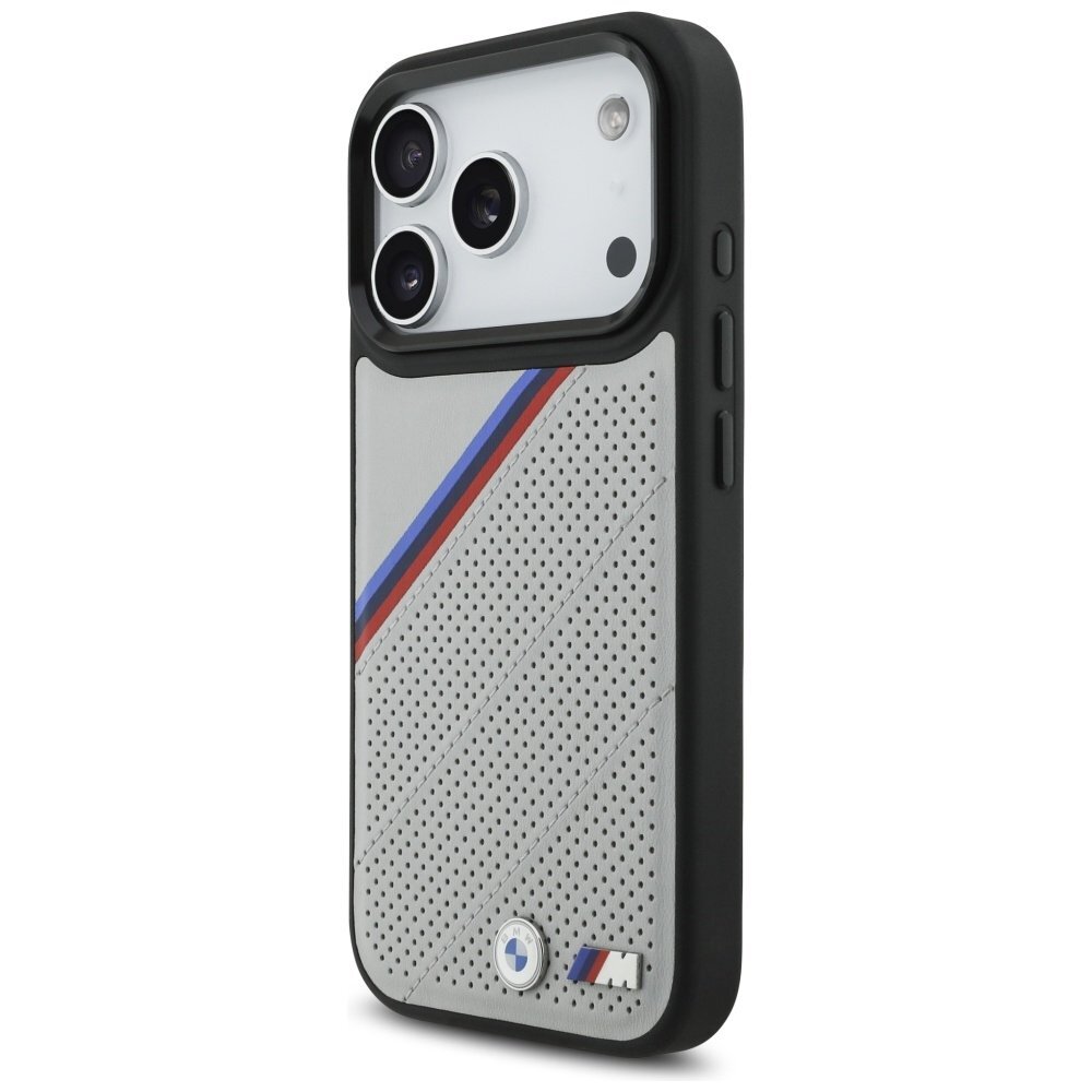 iPhone 17 Pro dėklas BMW M Tricolor Metal Logo su MagSafe – pilkas 1