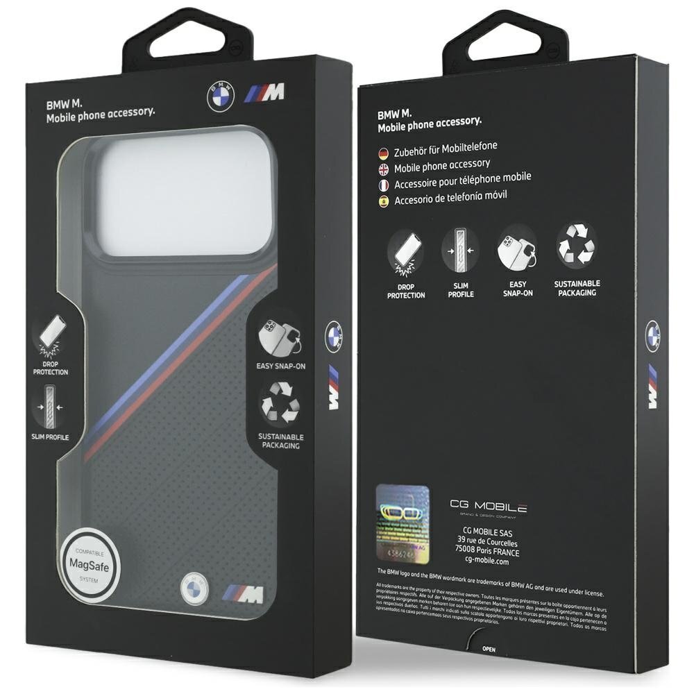 iPhone 17 Pro Max dėklas BMW M Tricolor Metal Logo MagSafe – juodas 7