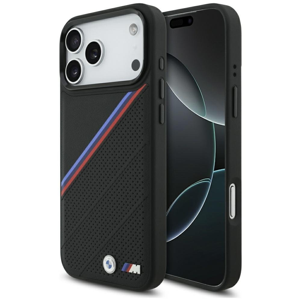 iPhone 17 Pro Max dėklas BMW M Tricolor Metal Logo MagSafe – juodas