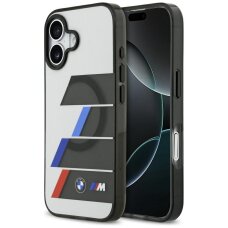 iPhone 17 BMW M IML Metal Buttons Tricolor Lines MagSafe dėklas – pilkas