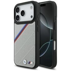 iPhone 17 Pro dėklas BMW M Tricolor Metal Logo su MagSafe – pilkas