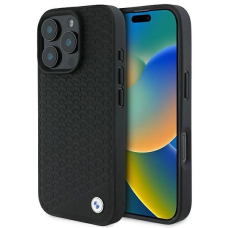 iPhone 16 Pro Max – BMW Signature Leather Diamond Metal Logo MagSafe dėklas - Juodas