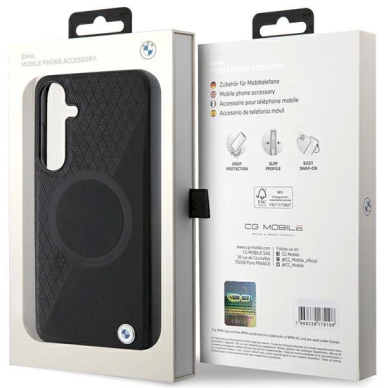 BMW BMHMS24S23RTPK S24 S921 Juodas/Juodas Dėklas Signature Leather Half Textured  Circle MagSafe 7 BMW BMHMS24S23RTPK S24 S921 Juodas/Juodas Dėklas Signature Leather Half Textured  Circle MagSafe 7